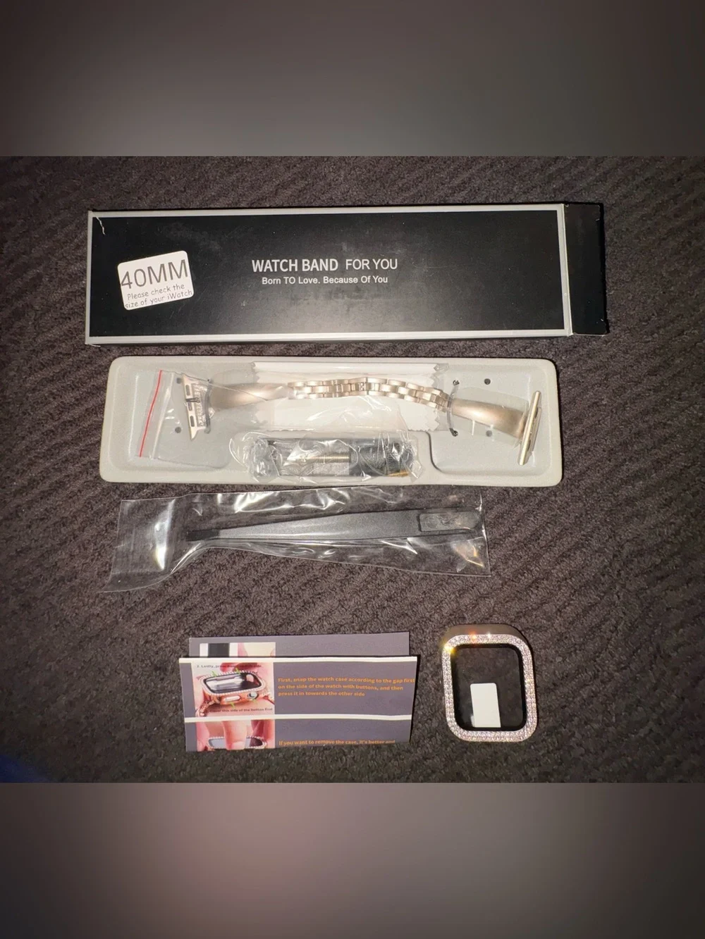 40MM Silver Metal Watch Band and Rhinestone Case Accessory